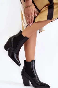 Boto Botki Na Słupku|Czarne Botki*Damskie Botki Kowbojki Wężowe Czarne Warren