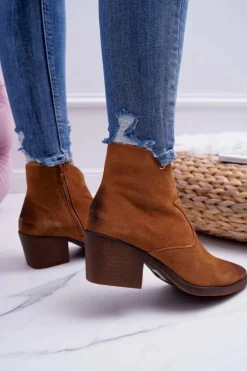 Damskie buty S.Barski Botki Na Słupku|Botki Zimowe Damskie*Damskie Botki Kowbojki Zamszowe Camel Barski 1638