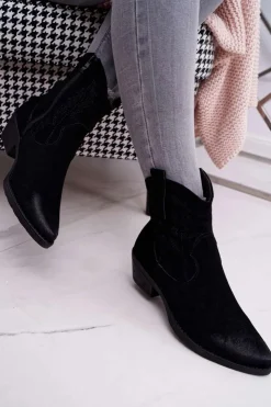 Boto Botki Zimowe Damskie|Brązowe I Beżowe Botki*Damskie Botki Kowbojki Zamszowe Czarne Ferders