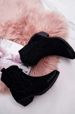 Boto Botki Zimowe Damskie|Brązowe I Beżowe Botki*Damskie Botki Kowbojki Zamszowe Czarne Ferders