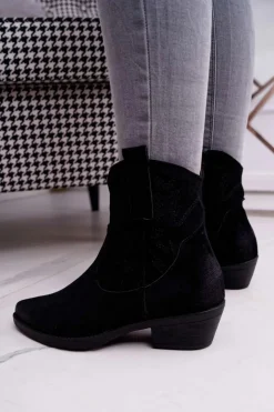 Boto Botki Zimowe Damskie|Brązowe I Beżowe Botki*Damskie Botki Kowbojki Zamszowe Czarne Ferders