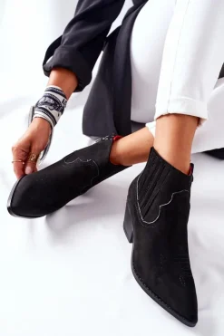 Discount Boto Damskie Botki Kowbojki Zamszowe Czarne Beamhurst