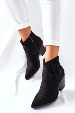 Discount Boto Damskie Botki Kowbojki Zamszowe Czarne Beamhurst