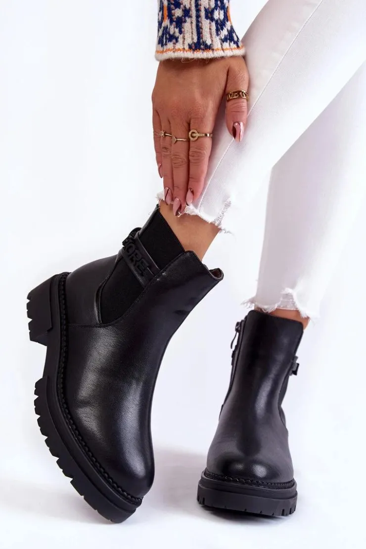 Boto Czarne Botki|Botki Zimowe Damskie*Damskie Botki La.Fi 250005B-PU Czarne