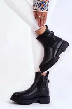 Boto Czarne Botki|Botki Zimowe Damskie*Damskie Botki La.Fi 250005B-PU Czarne