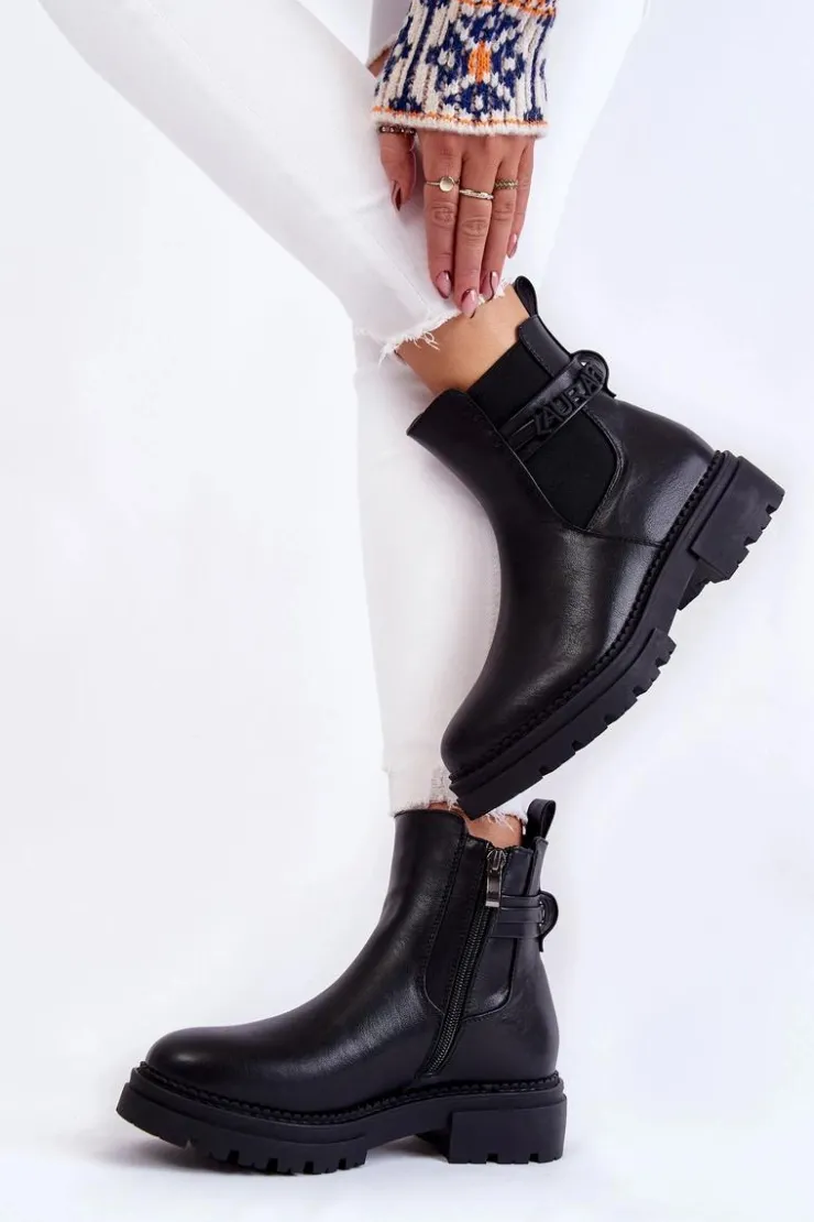 Boto Czarne Botki|Botki Zimowe Damskie*Damskie Botki La.Fi 250005B-PU Czarne