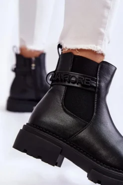 Boto Czarne Botki|Botki Zimowe Damskie*Damskie Botki La.Fi 250005B-PU Czarne