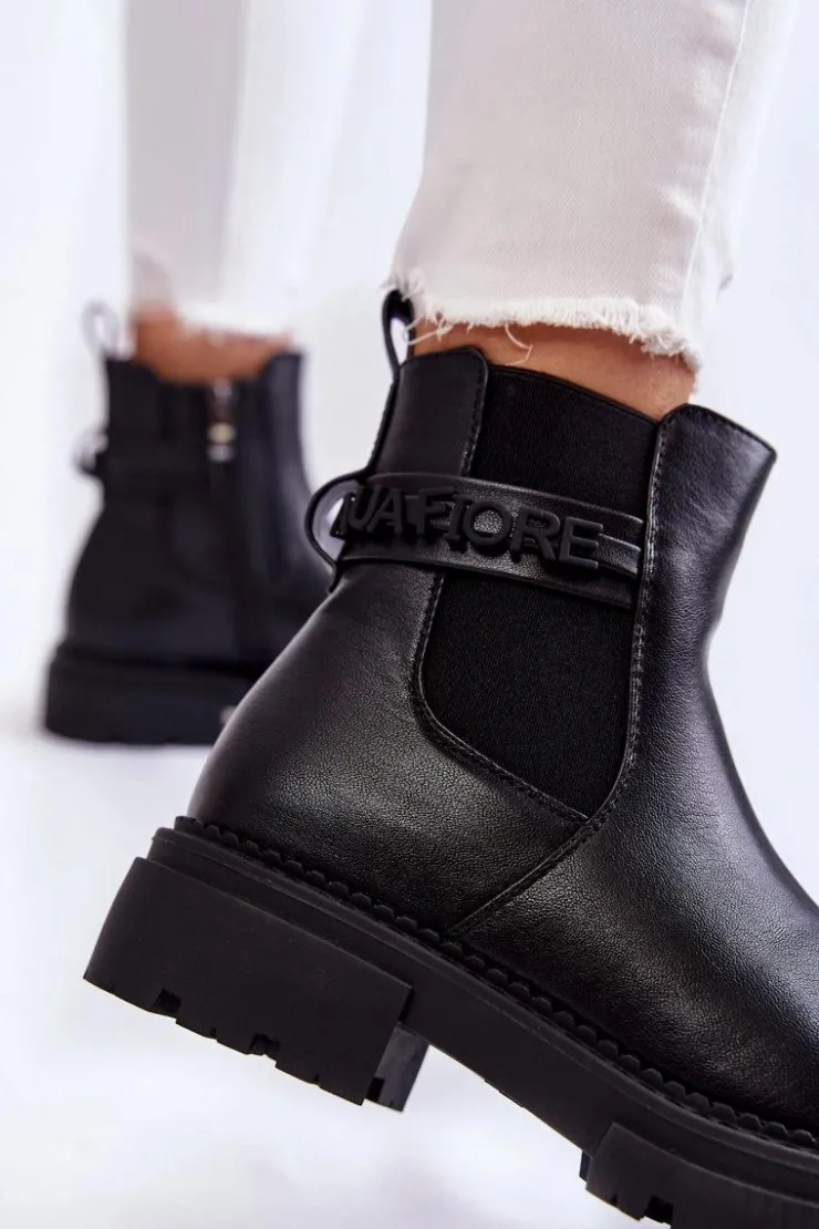 Boto Czarne Botki|Botki Zimowe Damskie*Damskie Botki La.Fi 250005B-PU Czarne