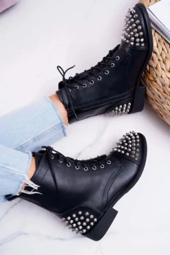 New Boto Damskie Botki Lu Boo Czarne Workery z Ćwiekami Tension