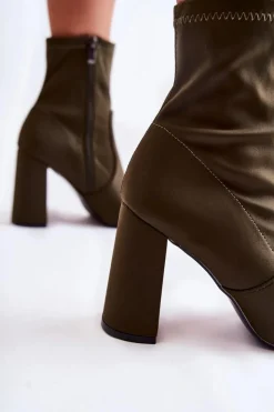 Boto Botki Wiosenne|Botki Na Słupku*Damskie Botki Materiałowe Na Obcasie Khaki Amile Zielony