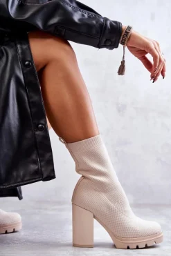 Outlet Boto Damskie Botki Materiałowe Beżowe Louve