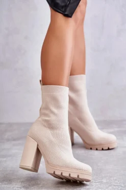 Outlet Boto Damskie Botki Materiałowe Beżowe Louve