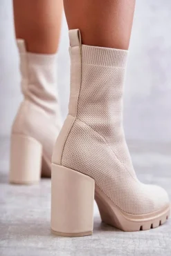 Outlet Boto Damskie Botki Materiałowe Beżowe Louve