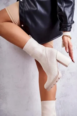 Outlet Boto Damskie Botki Materiałowe Beżowe Louve