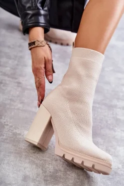 Outlet Boto Damskie Botki Materiałowe Beżowe Louve