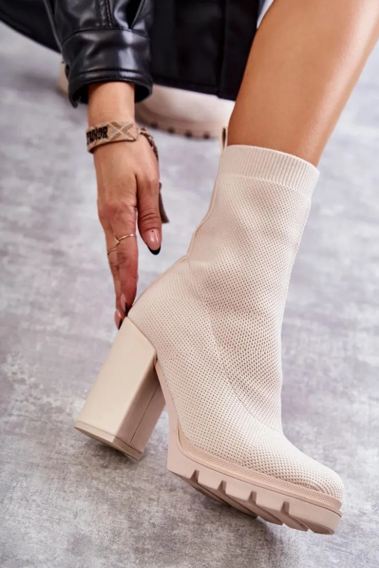 Outlet Boto Damskie Botki Materiałowe Beżowe Louve