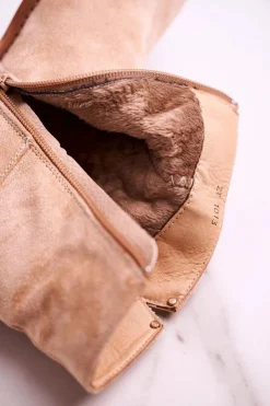 Damskie Boto Damskie Botki Na Koturnie Zamszowe Beżowe Vanya