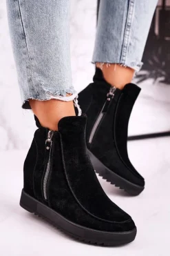 Boto Botki Na Koturnie|Czarne Botki*Damskie Botki Na Koturnie Zamszowe Czarne Silvia