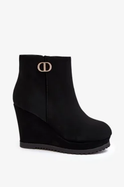 Boto Damskie Botki Na Koturnie Z Małą Ozdobą Czarne Bertolina