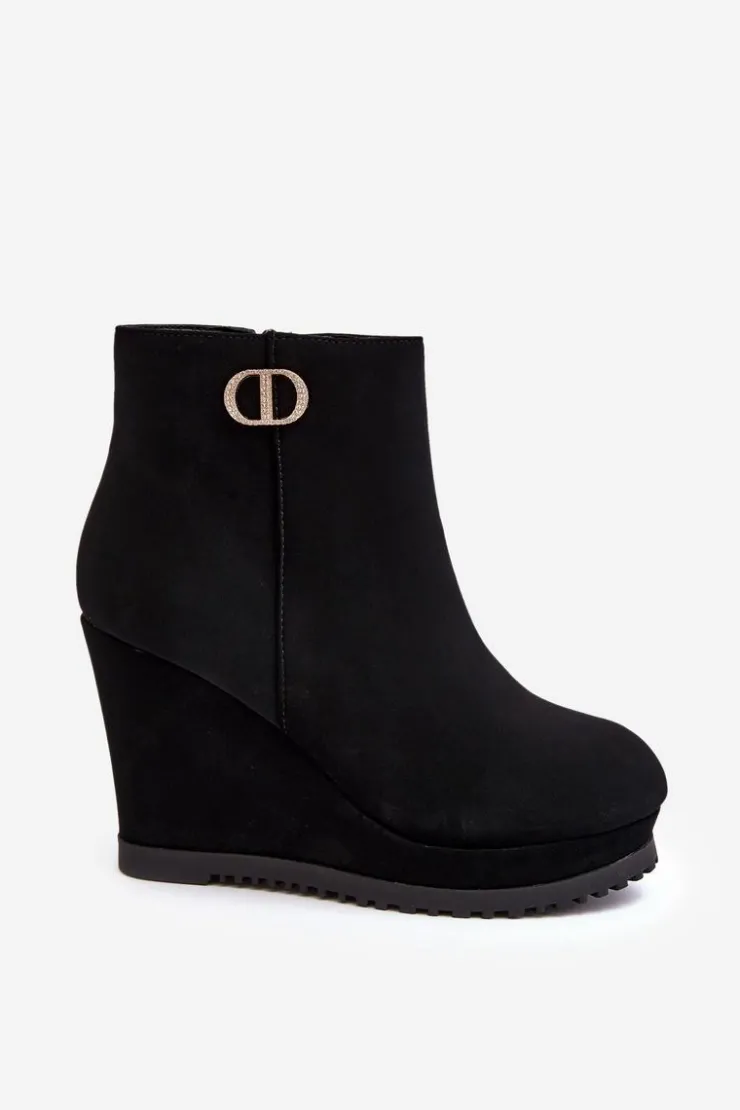 Boto Damskie Botki Na Koturnie Z Małą Ozdobą Czarne Bertolina