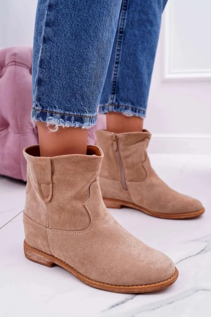 Boto Botki Na Koturnie|Botki Zimowe Damskie*Damskie Botki Na Koturnie Beżowe Evana