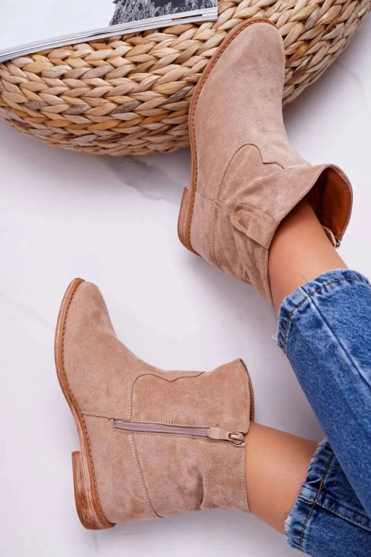 Boto Botki Na Koturnie|Botki Zimowe Damskie*Damskie Botki Na Koturnie Beżowe Evana