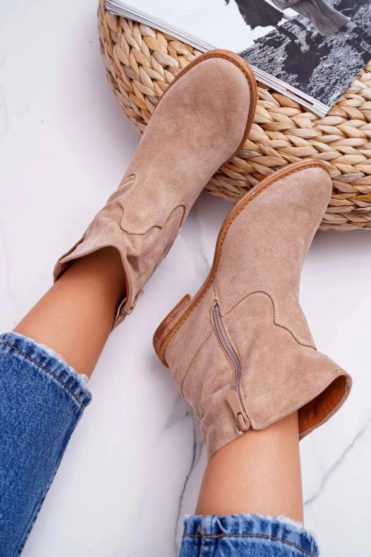 Boto Botki Na Koturnie|Botki Zimowe Damskie*Damskie Botki Na Koturnie Beżowe Evana