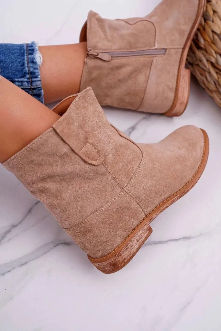 Boto Botki Na Koturnie|Botki Zimowe Damskie*Damskie Botki Na Koturnie Beżowe Evana