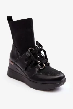 Boto Botki Na Koturnie|Czarne Botki*Damskie Botki Na Koturnie Ze Skarpetą Czarne Helladina