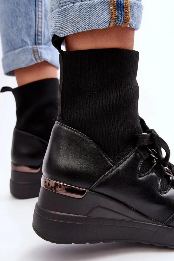 Boto Botki Na Koturnie|Czarne Botki*Damskie Botki Na Koturnie Ze Skarpetą Czarne Helladina