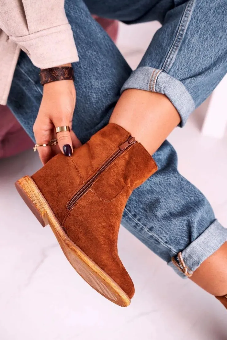 New Boto Damskie Botki Na Koturnie Zamszowe Brązowe Vanya