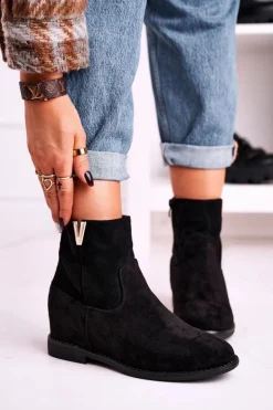 Boto Botki Na Koturnie|Czarne Botki*Damskie Botki Na Koturnie Zamszowe Czarne Vanya