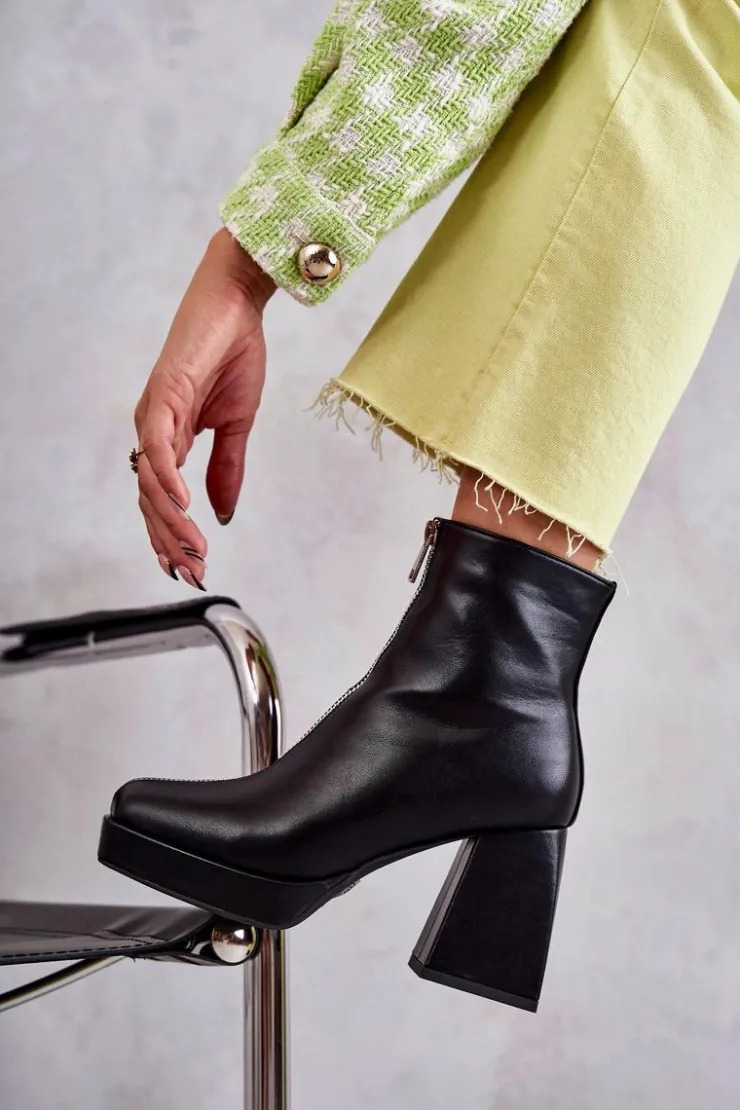 Sale Boto Damskie Botki Na Masywnym Obcasie Z Suwakiem Czarne Carrera Czarny