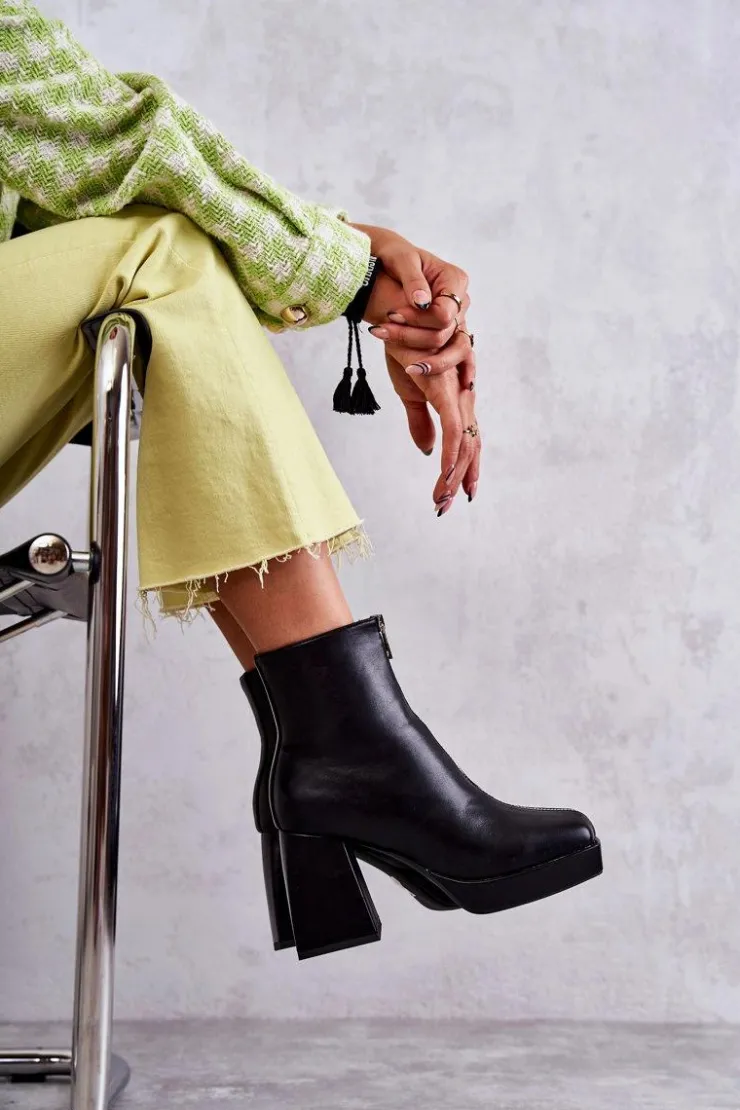 Sale Boto Damskie Botki Na Masywnym Obcasie Z Suwakiem Czarne Carrera Czarny