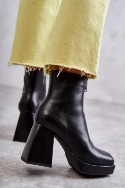 Sale Boto Damskie Botki Na Masywnym Obcasie Z Suwakiem Czarne Carrera Czarny