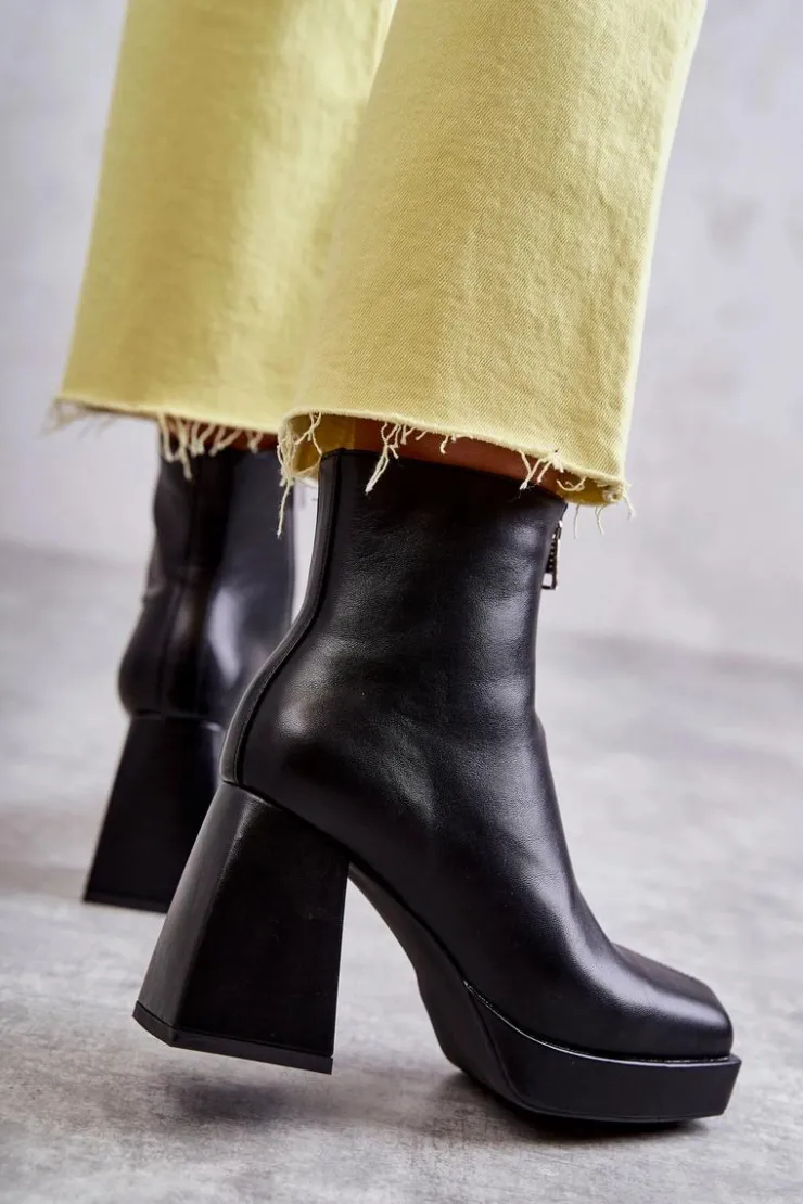 Sale Boto Damskie Botki Na Masywnym Obcasie Z Suwakiem Czarne Carrera Czarny