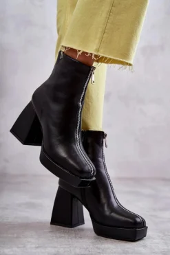 Sale Boto Damskie Botki Na Masywnym Obcasie Z Suwakiem Czarne Carrera Czarny