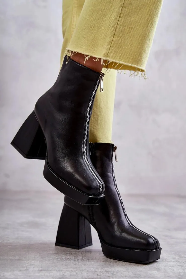 Sale Boto Damskie Botki Na Masywnym Obcasie Z Suwakiem Czarne Carrera Czarny