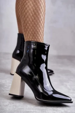 Damskie buty S.Barski Damskie Botki Na Masywnym Obcasie Czarno-Białe Bernhild