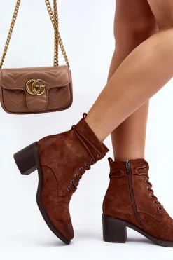 Boto Brązowe I Beżowe Botki|Botki Na Obcasie*Damskie Botki Na Niskim Obcasie Sznurowane Brązowe Serellia