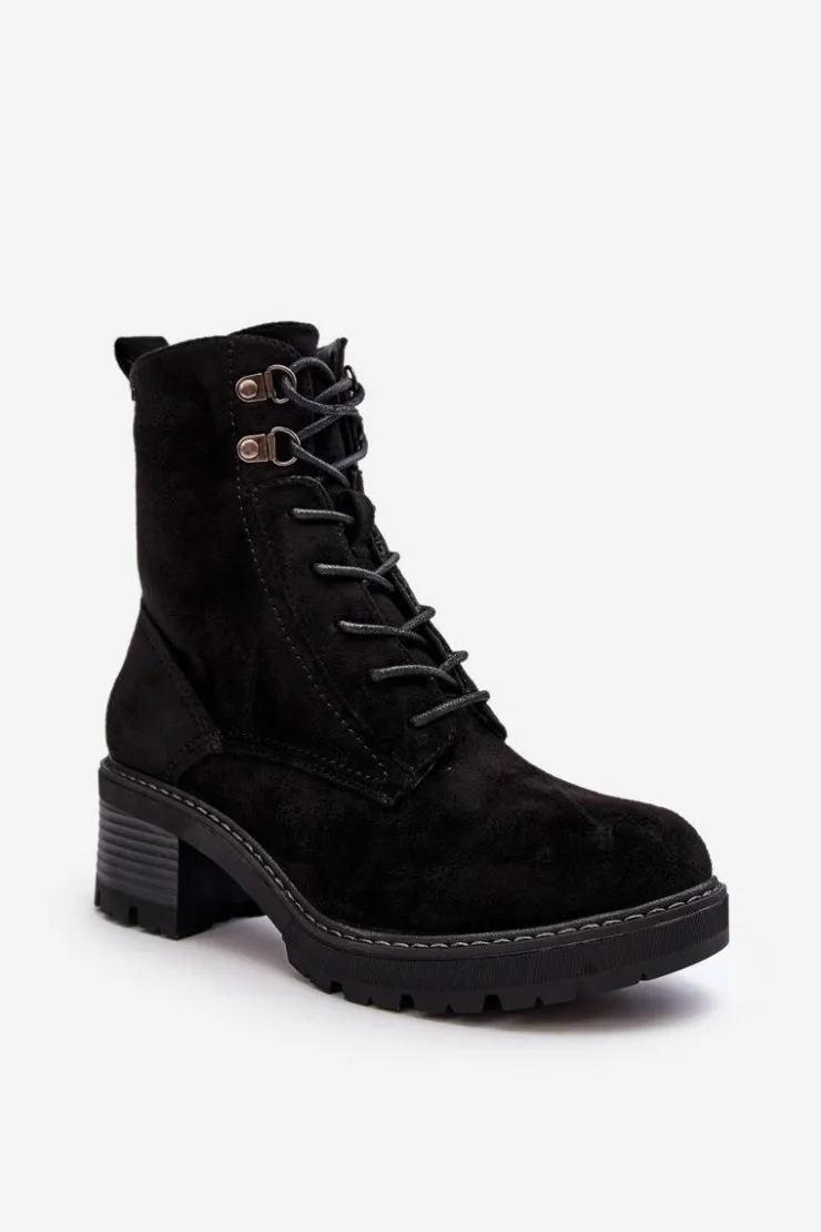 Boto Botki Ocieplane|Brązowe I Beżowe Botki*Damskie Botki Na Niskim Obcasie Sznurowane Czarne Adinail Czarny