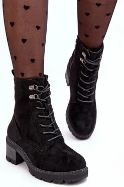 Boto Botki Ocieplane|Brązowe I Beżowe Botki*Damskie Botki Na Niskim Obcasie Sznurowane Czarne Adinail Czarny