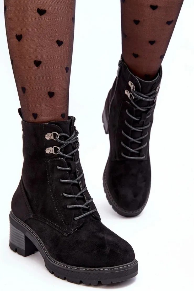 Boto Botki Ocieplane|Brązowe I Beżowe Botki*Damskie Botki Na Niskim Obcasie Sznurowane Czarne Adinail Czarny