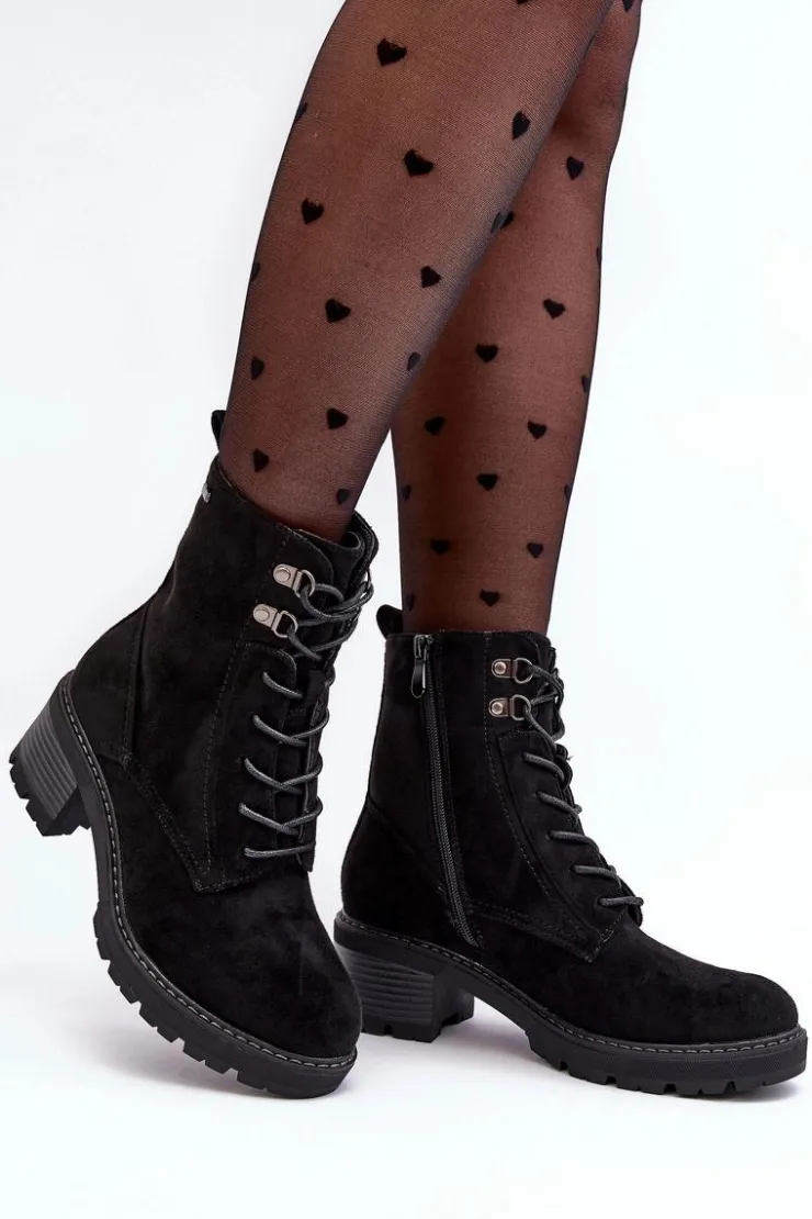 Boto Botki Ocieplane|Brązowe I Beżowe Botki*Damskie Botki Na Niskim Obcasie Sznurowane Czarne Adinail Czarny