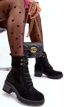 Boto Botki Ocieplane|Brązowe I Beżowe Botki*Damskie Botki Na Niskim Obcasie Sznurowane Czarne Adinail Czarny