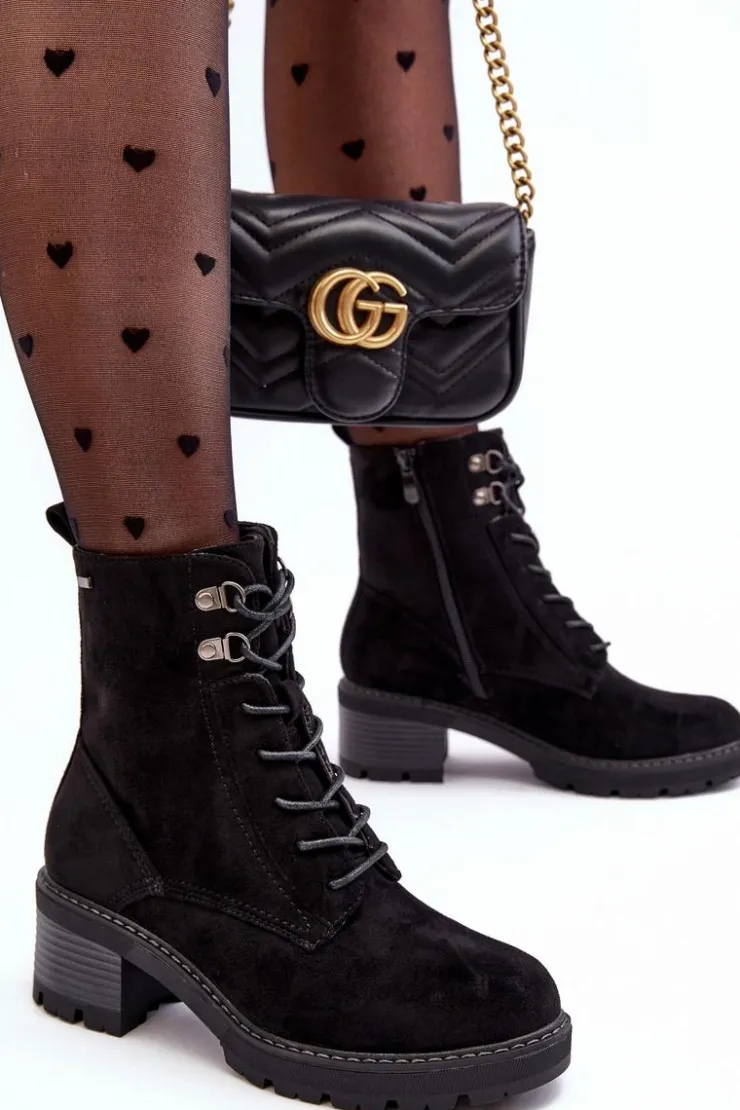 Boto Botki Ocieplane|Brązowe I Beżowe Botki*Damskie Botki Na Niskim Obcasie Sznurowane Czarne Adinail Czarny