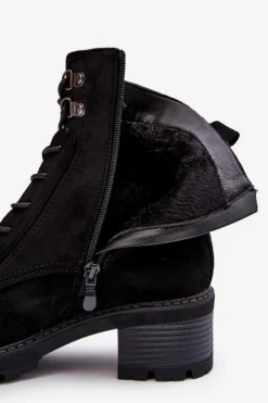 Boto Botki Ocieplane|Brązowe I Beżowe Botki*Damskie Botki Na Niskim Obcasie Sznurowane Czarne Adinail Czarny