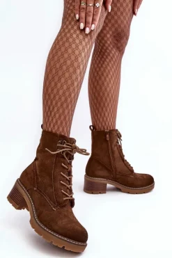 Boto Botki Ocieplane|Brązowe I Beżowe Botki*Damskie Botki Na Niskim Obcasie Sznurowane Brązowe Adinail