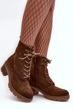 Boto Botki Ocieplane|Brązowe I Beżowe Botki*Damskie Botki Na Niskim Obcasie Sznurowane Brązowe Adinail