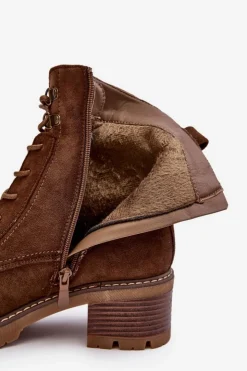 Boto Botki Ocieplane|Brązowe I Beżowe Botki*Damskie Botki Na Niskim Obcasie Sznurowane Brązowe Adinail